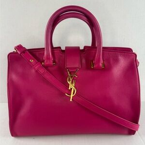 YVES SAINT LAURENT Fuchsia Calfskin Leather Small Cabas Crossbody Bag.
